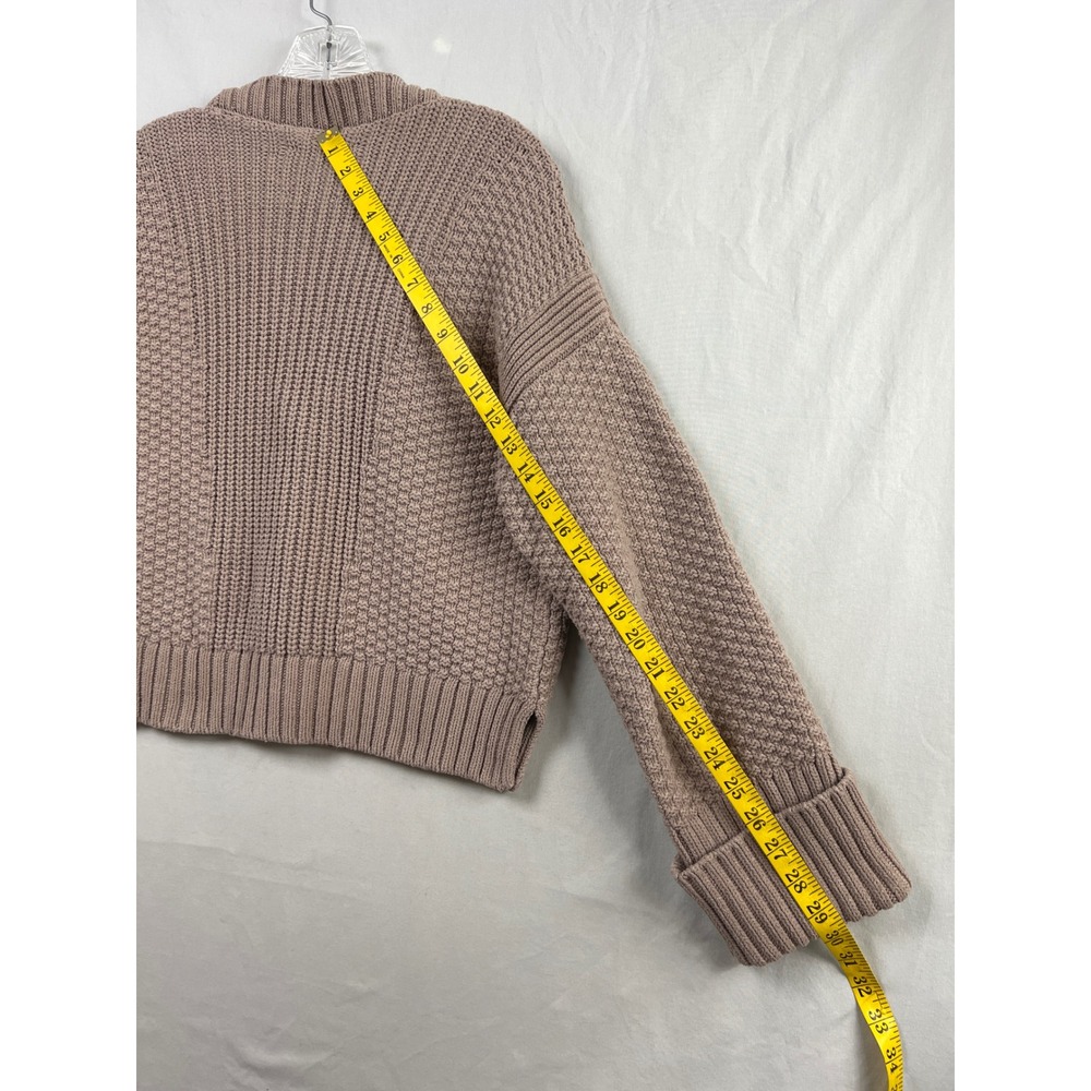 Abercrombie & Fitch Cardigan Womens Medium Tan Chunky Knit Button Up Cropped - Picture 8 of 10